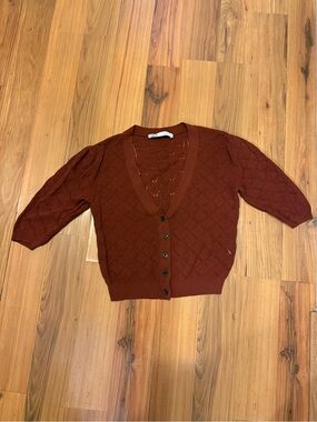 Zara Rust Brown Short-Sleeve Button Cardigan